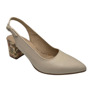 Pantofi decupati cu toc gros din piele naturala crem