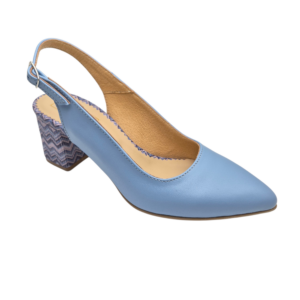 Pantofi decupati cu toc gros din piele naturala bleu