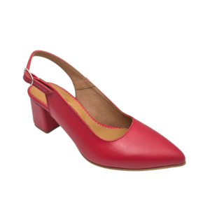Pantofi decupati cu toc gros din piele naturala rosie