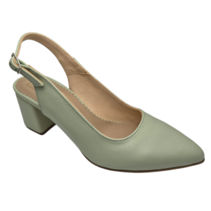 Pantofi decupati cu toc gros din piele naturala verde menta