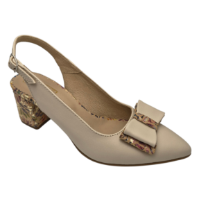 Pantofi decupati cu fundita din piele naturala crem