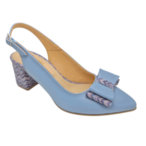 Pantofi decupati cu fundita din piele naturala bleu