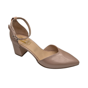 Pantofi decupati cu toc gros din piele naturala lacuita roz