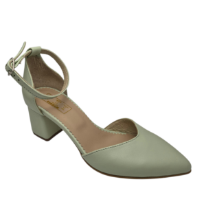 Pantofi decupati cu toc gros din piele naturala verde menta