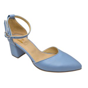 Pantofi decupati cu toc gros din piele naturala bleu