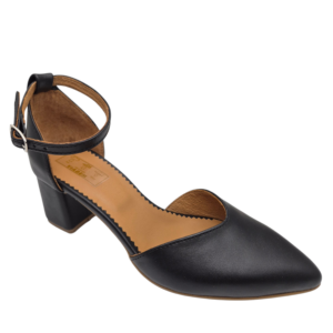 Pantofi decupati cu toc gros din piele naturala neagra